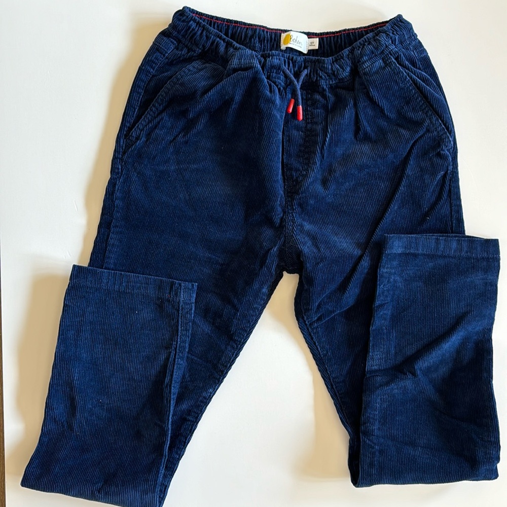 Mini Boden, Size 10, Boys’ Slim Pull On Trousers in college navy cord